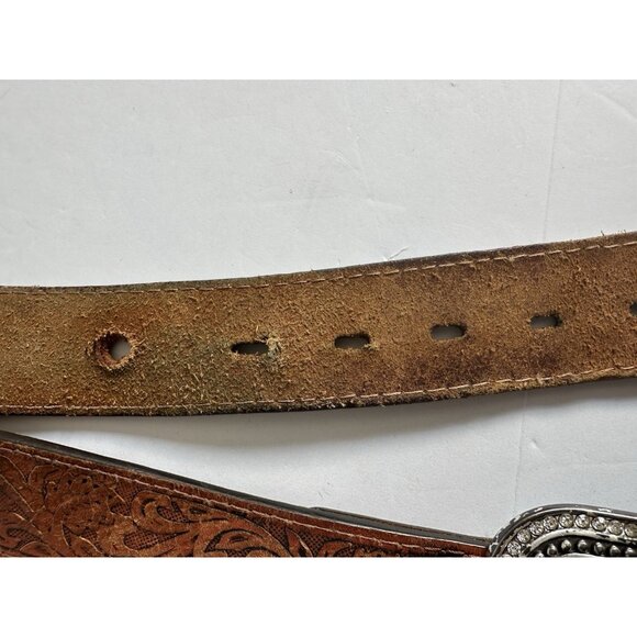 ARIAT Women's Brown Leather Belt Silver Rhinestone Fillagree Buckle Size M READ‎ - Picture 9 of 11